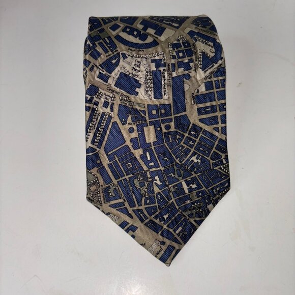 Vintage Civitas Silk Tie Map of Boston 2000 Harvard Taupe Blue Green NEW - Picture 1 of 10